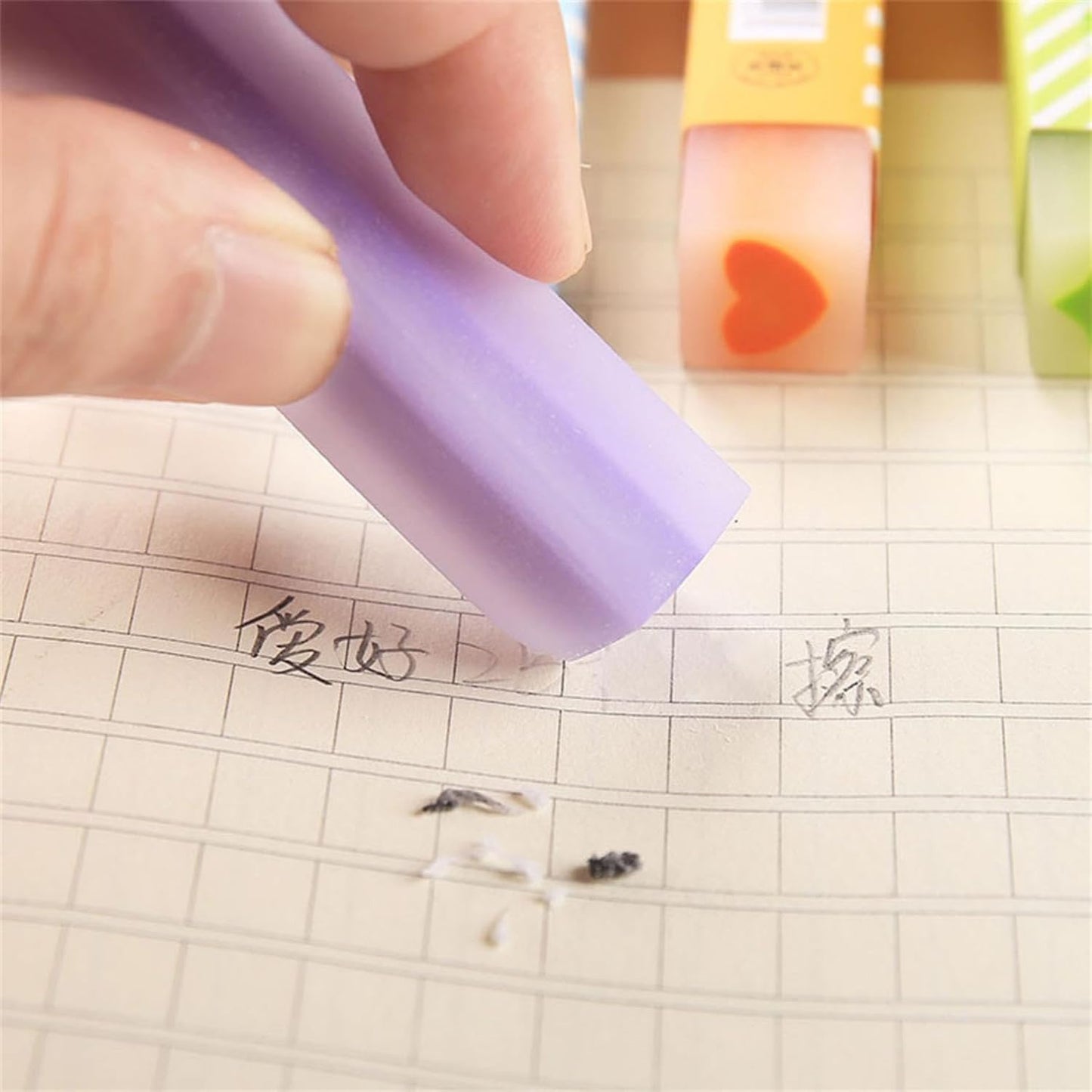 Cute Pencil Erasers for Kids, 6 Count Candy Colors 2B Eraser, Star, Heart Design Fun Party Favor & School Supplies, Kawaii Drawing Eraser for Boys and Girls (Random Color 6 PCS Set)