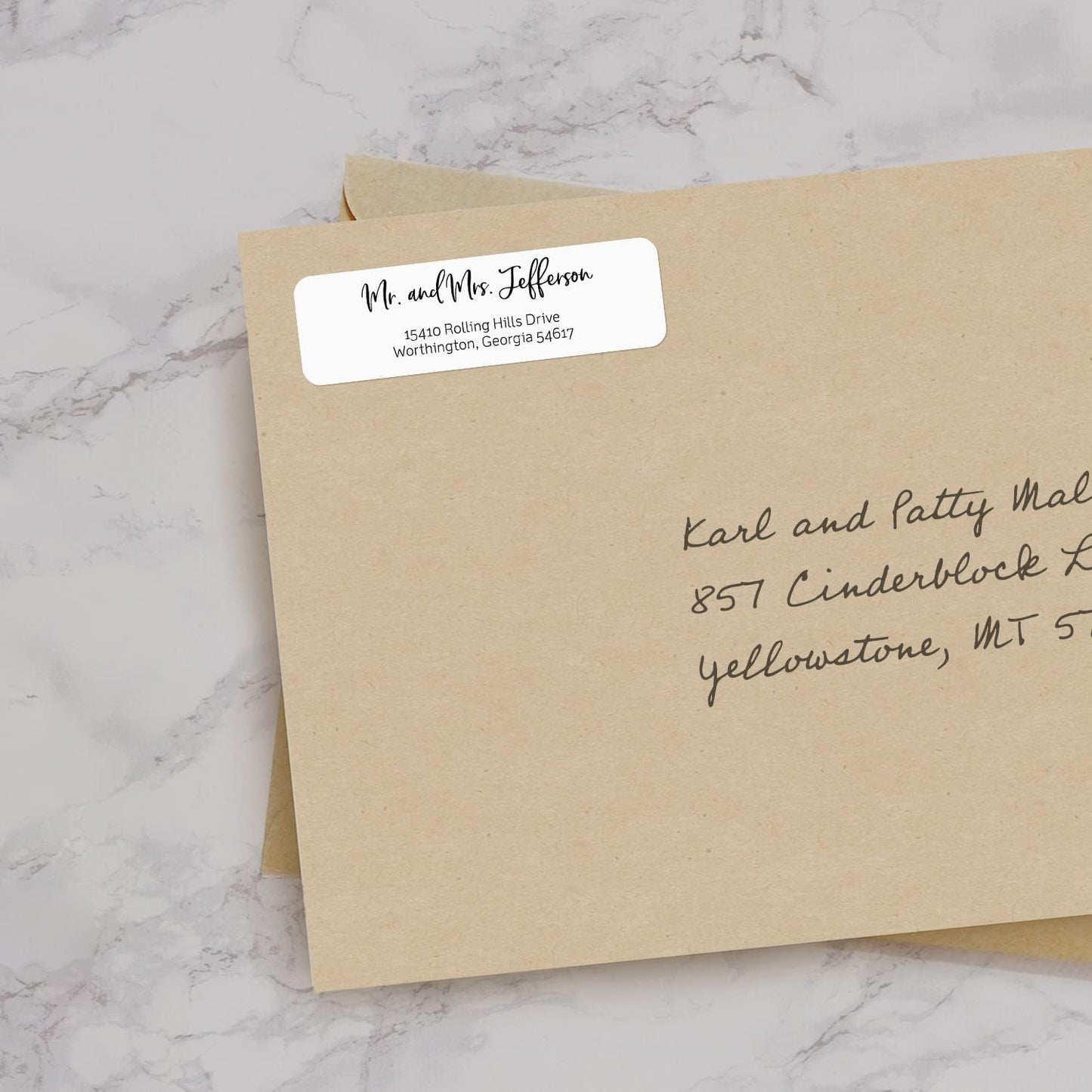 Black and White Cursive Rolled Address Labels /500 Personalized Return Address Labels/Designer Address Stickers in Elegant Plastic Dispenser