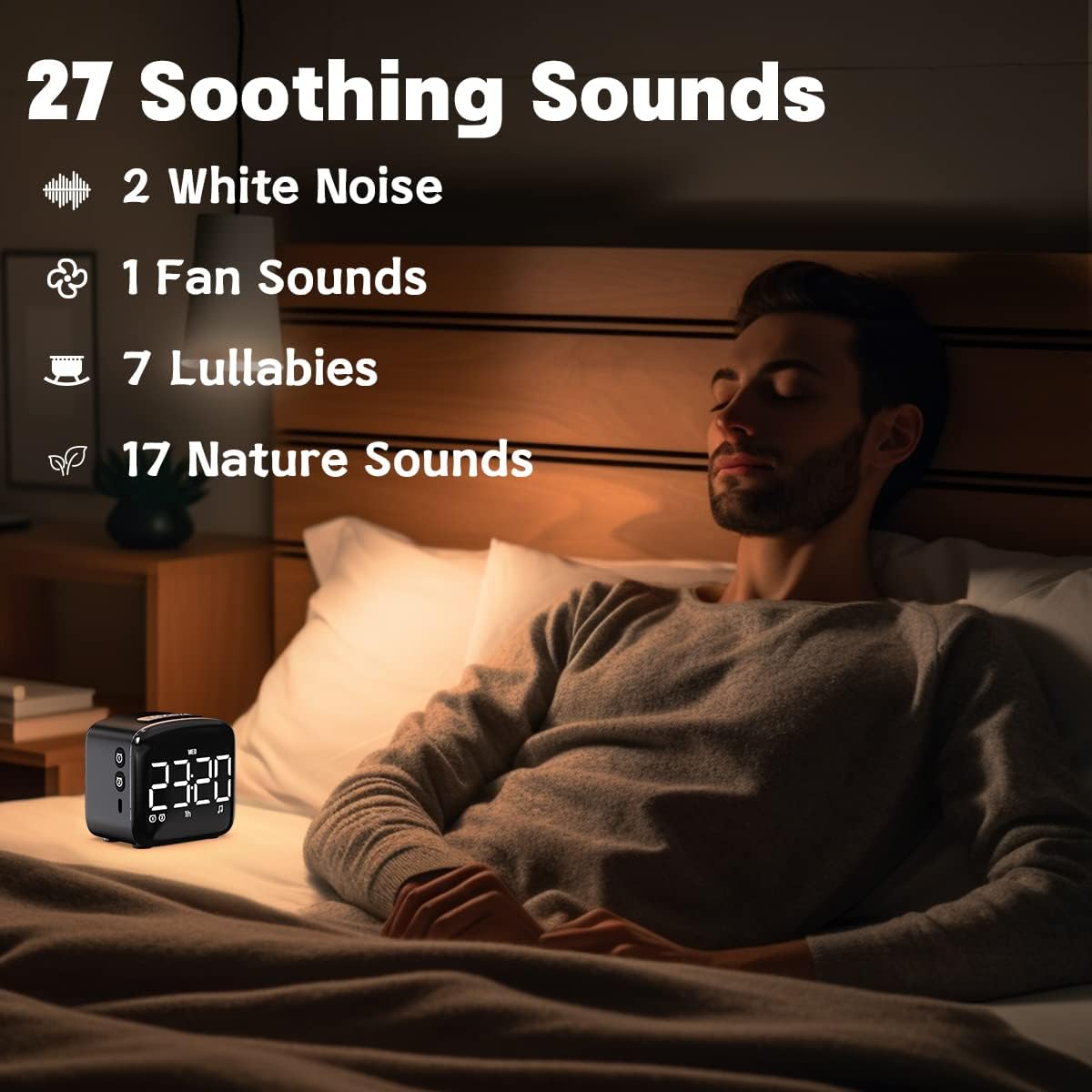 Easysleep Digital Wake Up Alarm Clock with Big LED Display 27 Soothing Sounds Lound Sunrise Clock Dual 3 Alarms Memory Snooze Setting 4 Brightness for Deep Sleepers Adults Teenagers Kids