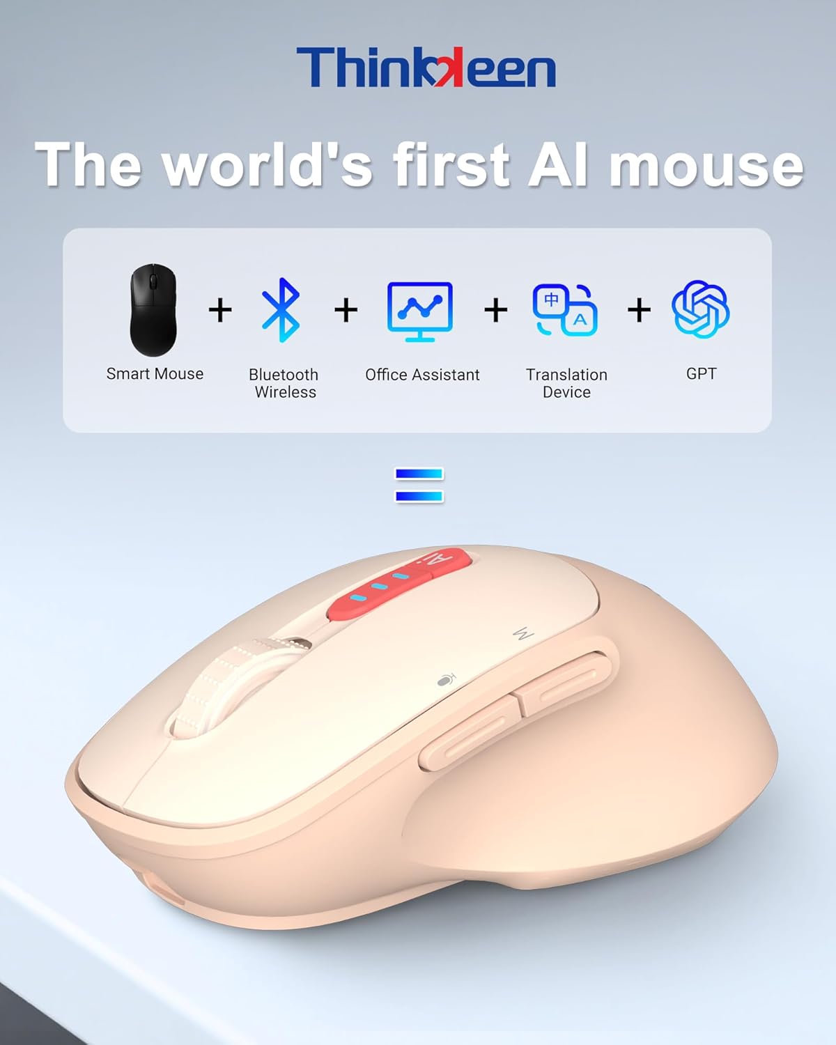 2025 AI Mouse, Bluetooth Wireless Mouse with Voice Input Search, Voice and Word Translation, Form Document Output, Code Generation, AI Writing, AI Drawing, Rechargeable, for Windows, macOS(Pink)