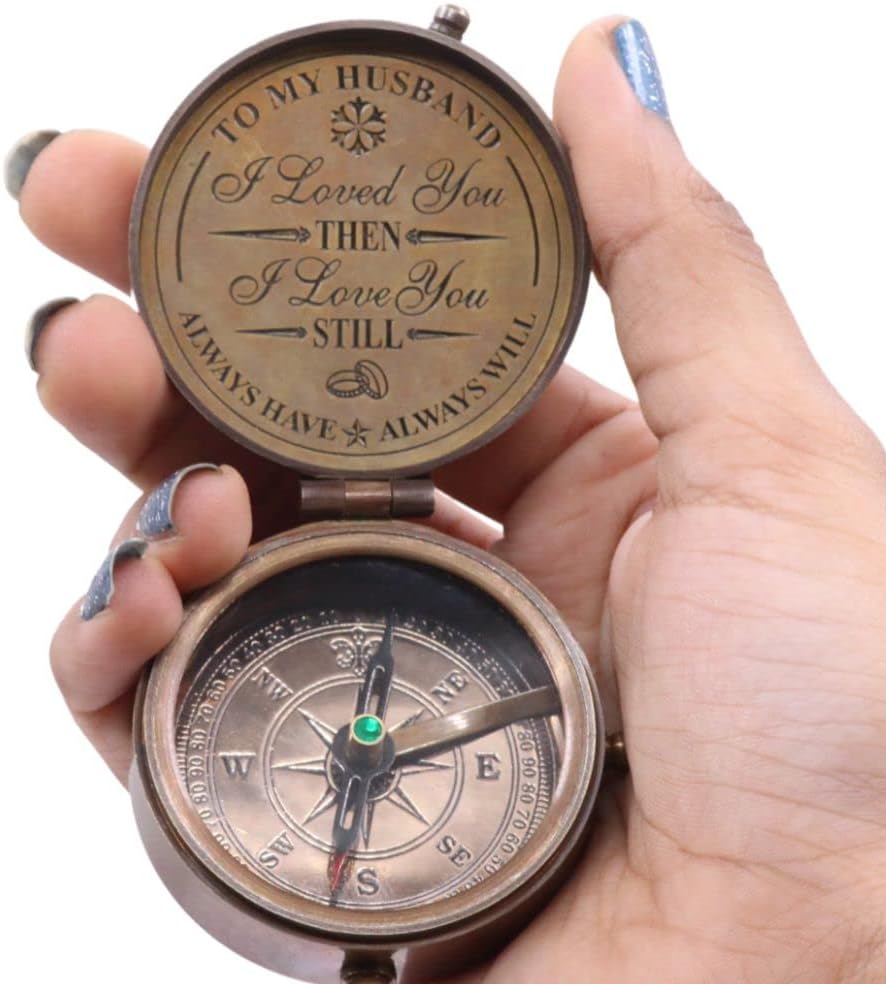 to My Husband I Love You, Brass Compass Engraved Gifts for Men, Bronze for Men, Romantic Gifts for Him/Her, Keepsake Gifts for Husband, 5th/25th 50th Wedding Ideas