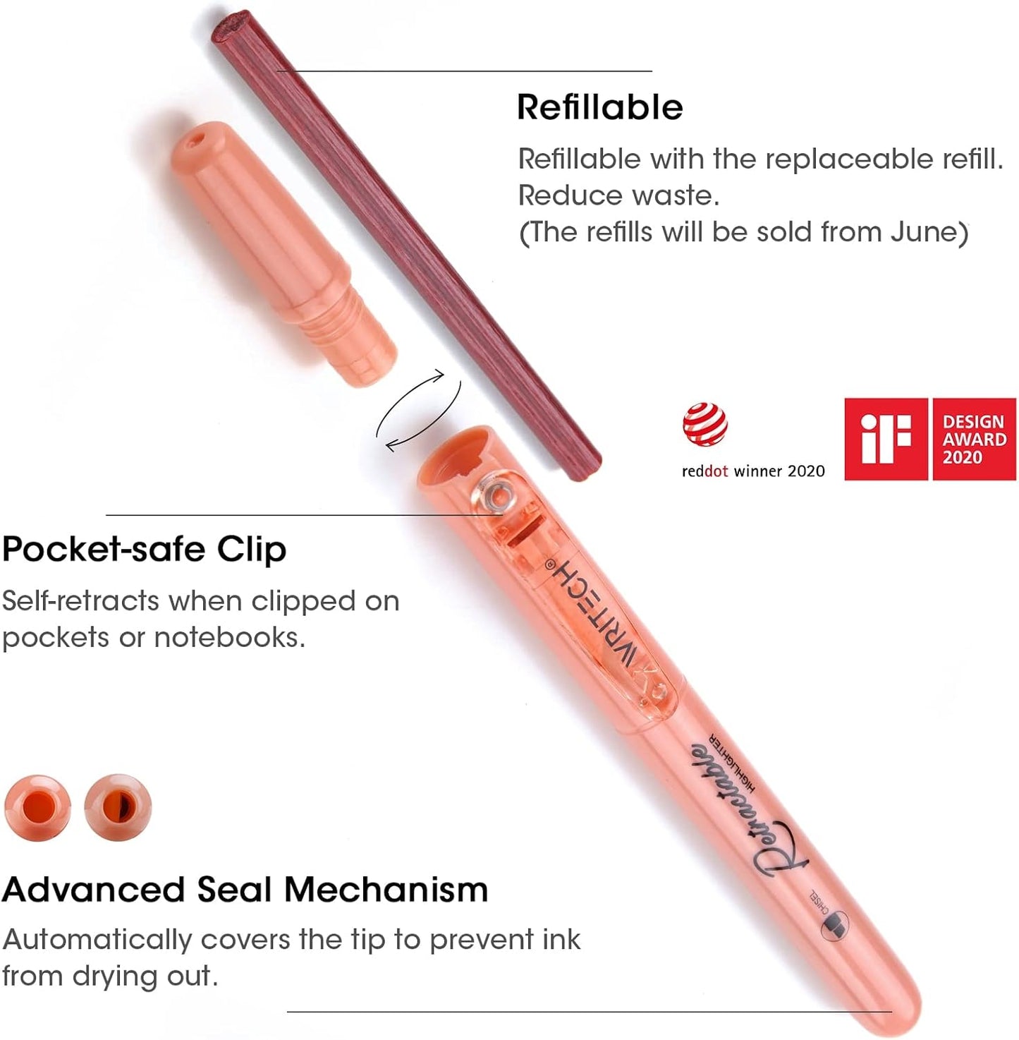 WRITECH Retractable Highlighters Assorted Colors: Chisel Tip Click Aesthetic Highlighter Marker Pens Pack Multi Colored Ink No Bleed Smear for Highlighting Journaling (12ct Neutral)