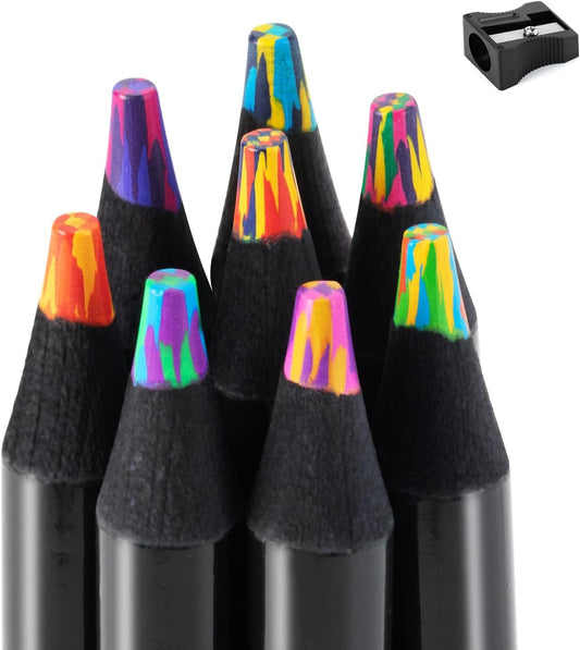 Stocking Stuffers for Kids, 8 Pieces Art Supplies Colored Pencils, Jumbo Rainbow Pencils with Sharpener, Multicolored Pencils for Drawing, Coloring, Christmas Gifts, Party Favor Bags