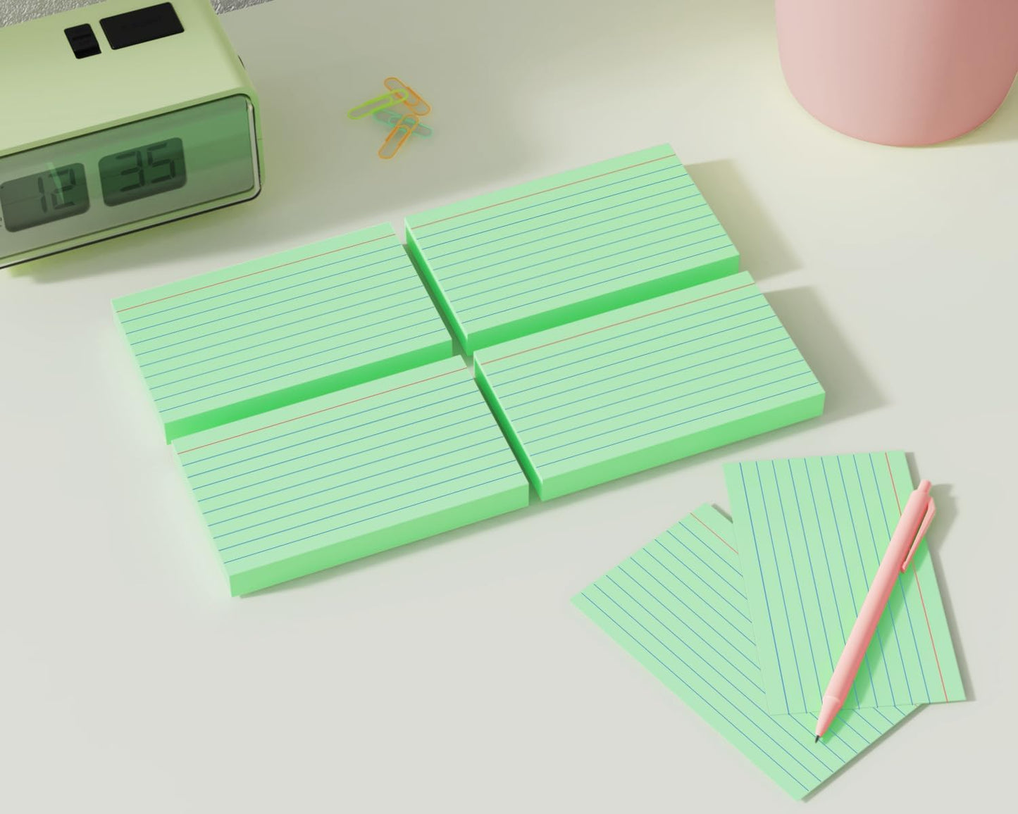 Green Index Cards 3x5, 200 Pack, Ruled Index Cards, Flash Cards for Studying, Heavy Note Cards for Office, Home and School, 4 Packs of 50