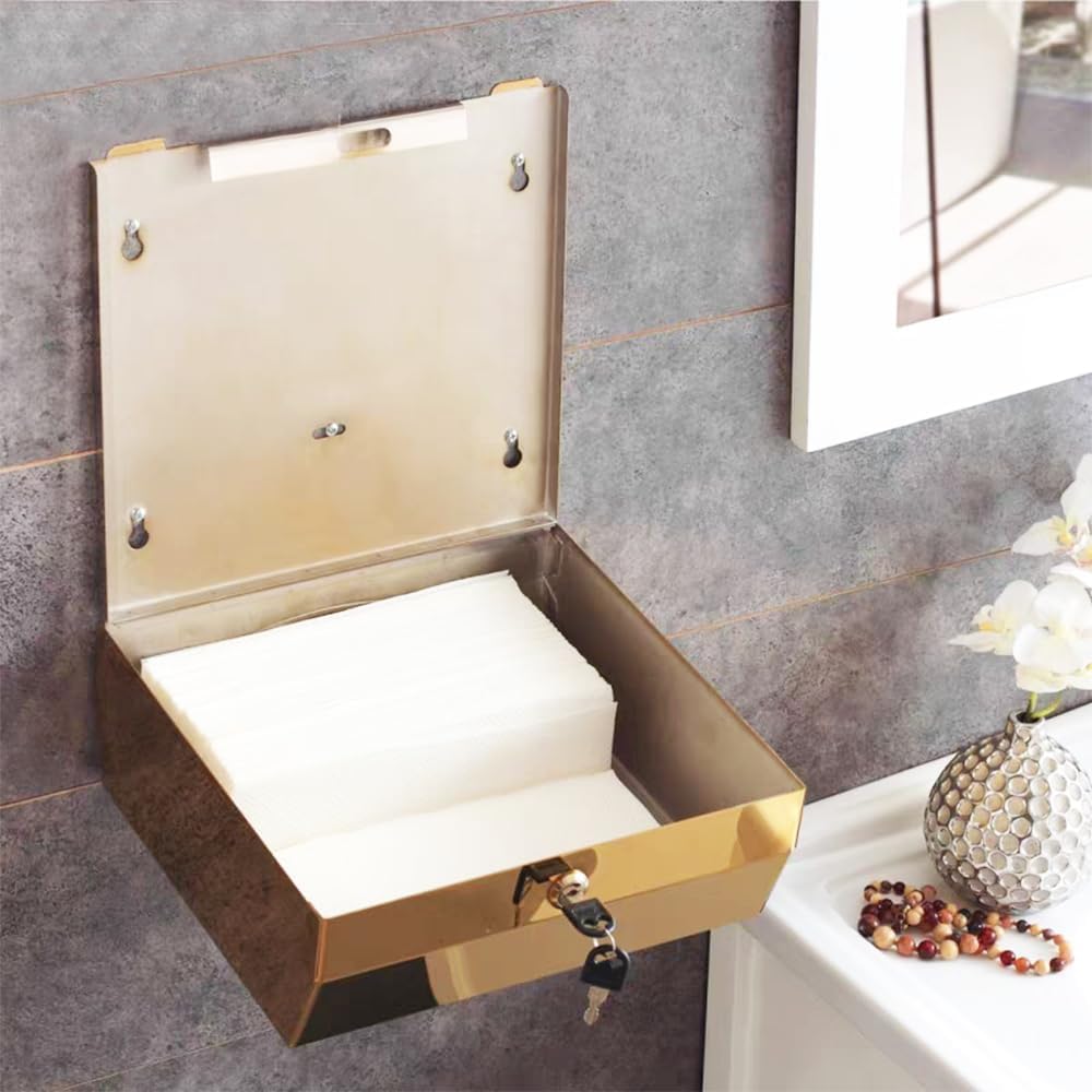 Comercial Paper Towel Dispenser Wall Mount, Brushed Gold Stainless Steel Hand Towel Dispenser with Lock, Large Capacity Trifold/C Fold Paper Towel Holder for Bathroom Kitchen Office Public Places