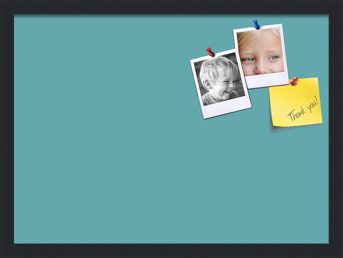 PinPix 22x16 Inch Cork Bulletin Board. This Decorative Framed Pin Board Comes with Aqua Pastel Design and a Satin Black Frame. Ideal for Home Office Decor or Message Board (PinPix-1806)