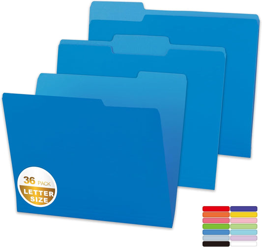 36 Packs Colored File Folders,Blue File Folders,Two Tone Color File Folder 8.5 x 11 Inch,1/3 Cut Tabs Letter Size,Manila File Folders for Office,School and Home,Organization