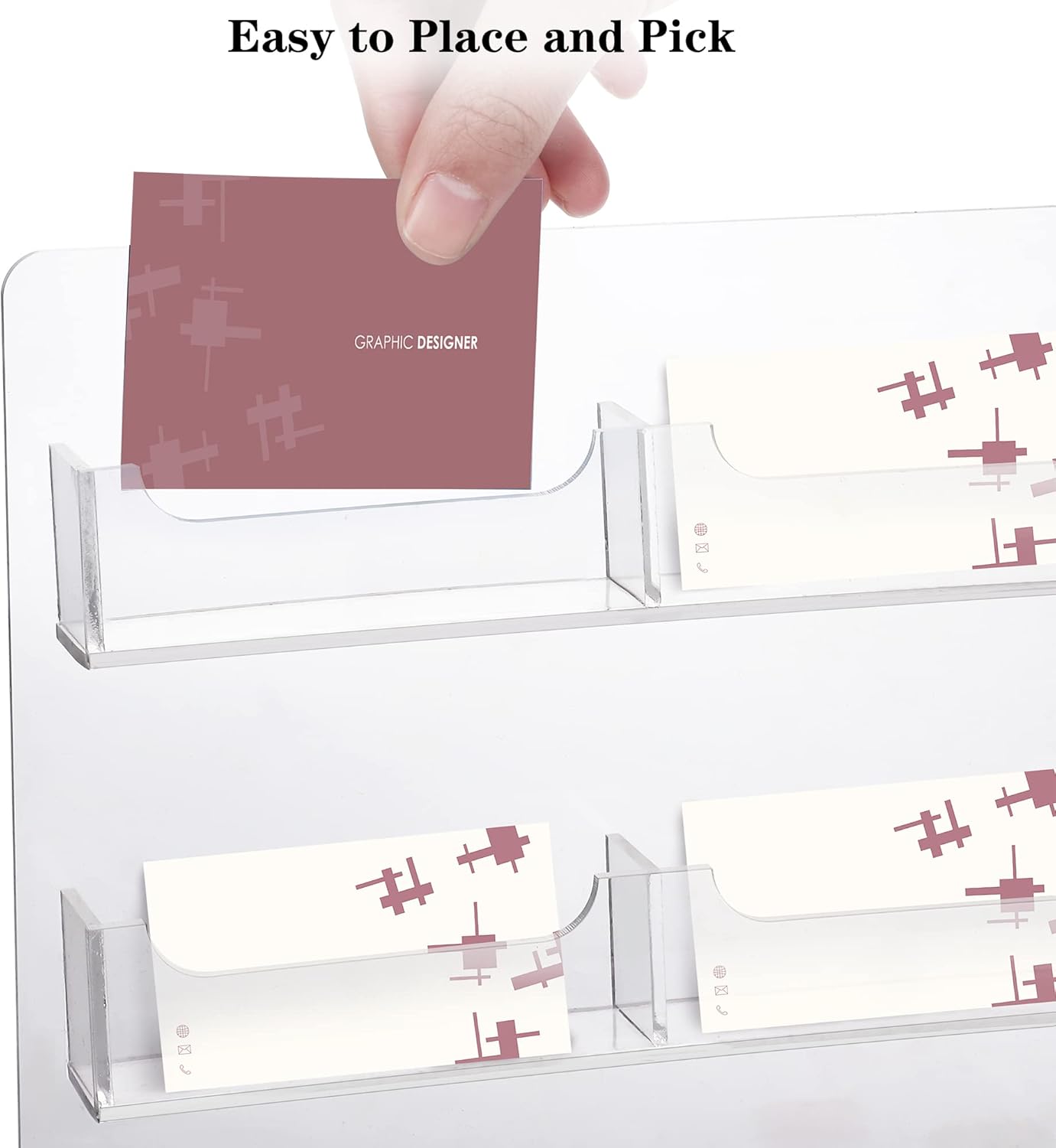 TURSTIN Business Card Holder Wall Mount Clear Sticker Display Marketing Holder Acrylic Business Card Stand Multi Pocket Rack Organizer Space Saver for Home Office (24 Pockets)