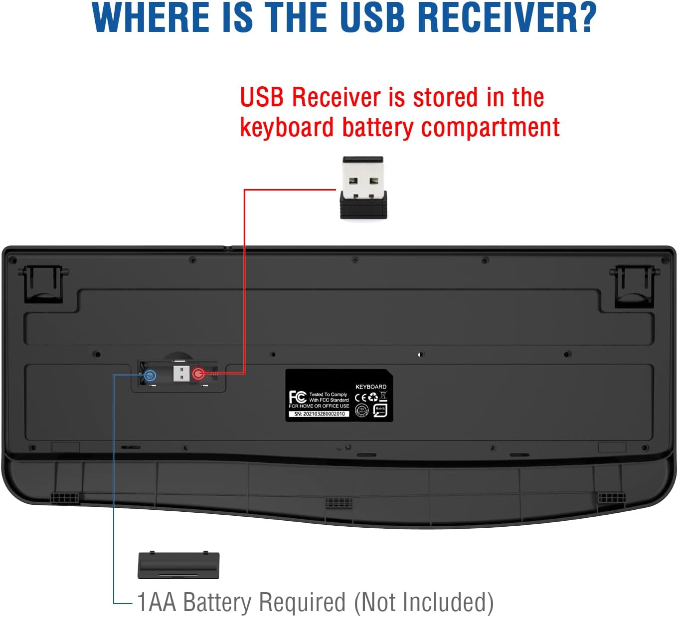 EDJO Wireless Keyboard, 2.4G Ergonomic Full Size Wireless Computer Keyboard with Wrist Rest for Windows, Mac OS Desktop/Laptop/PC（Black）