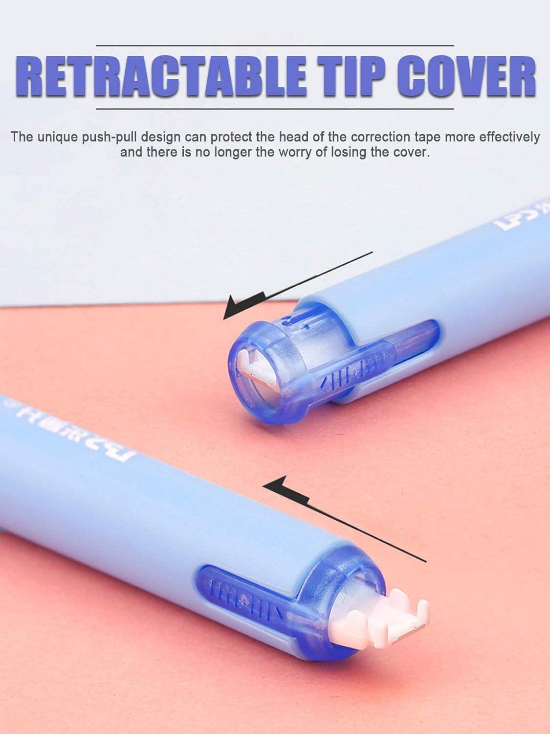 5pcs Correction Tape Pen, White, 1/5" x 236", Push-pull Protectiv