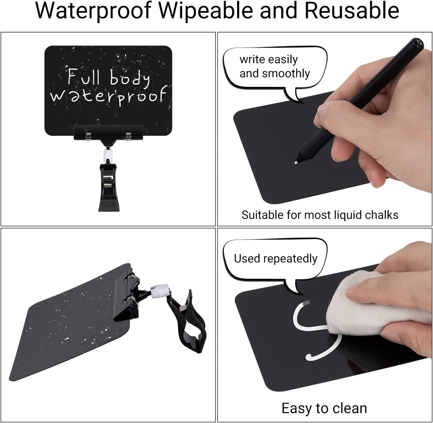 10 Pack Double Head Display Clips Rotating Reuse Sign Price Tag Merchandise Sign Display Clip Holder, Mini Plastic Chalkboard Sign with Clip for Business, Party, Office, Exhibition (Black)