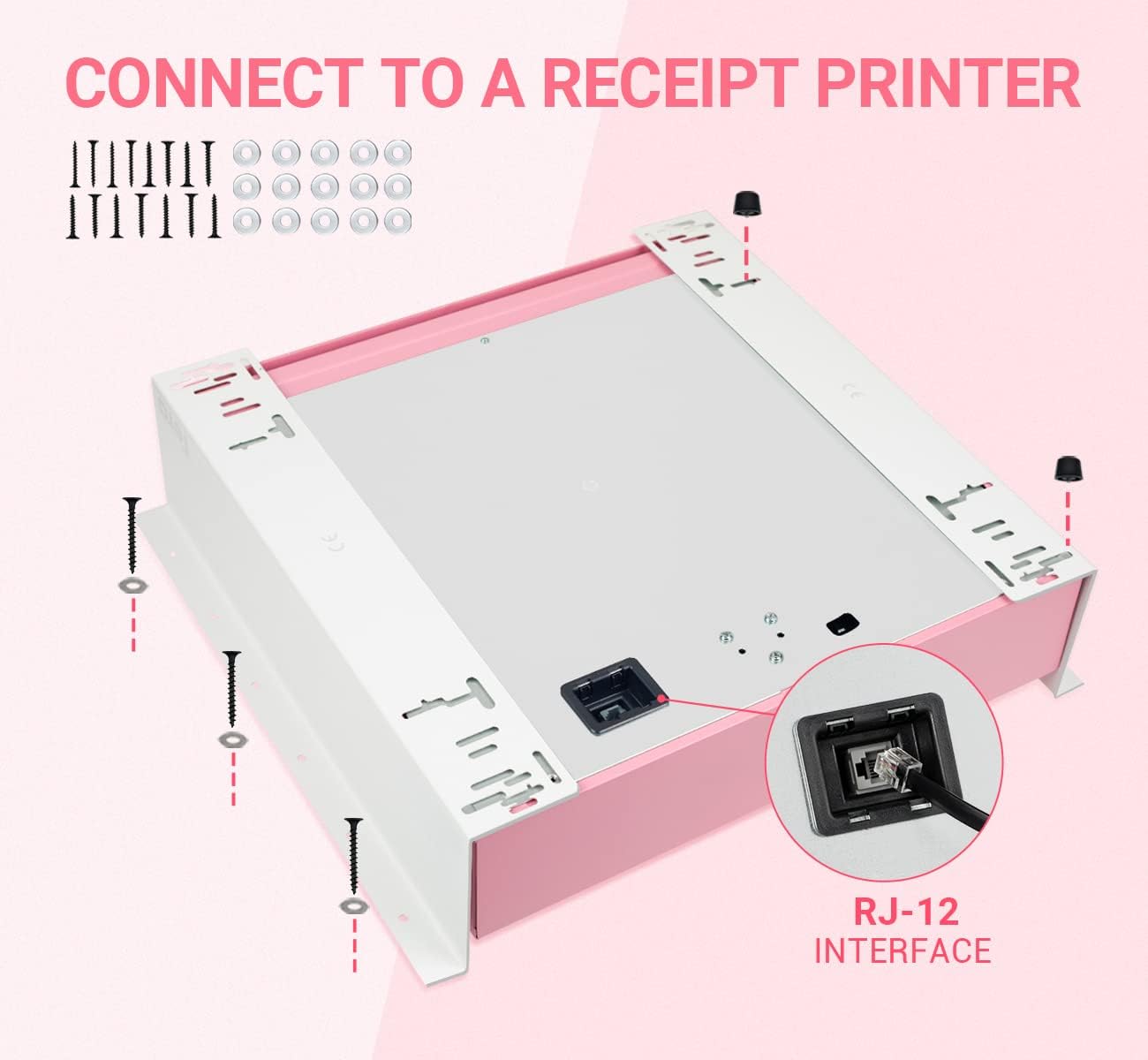 Tera 16" Auto Open Cash Register Drawer with Universal Under Counter Mounting Metal Brackets (Round Corner) Heavy Duty Insert Tray 5 Bill 8 Coin Removable Cash Tray for POS Small Businesses Store 405R