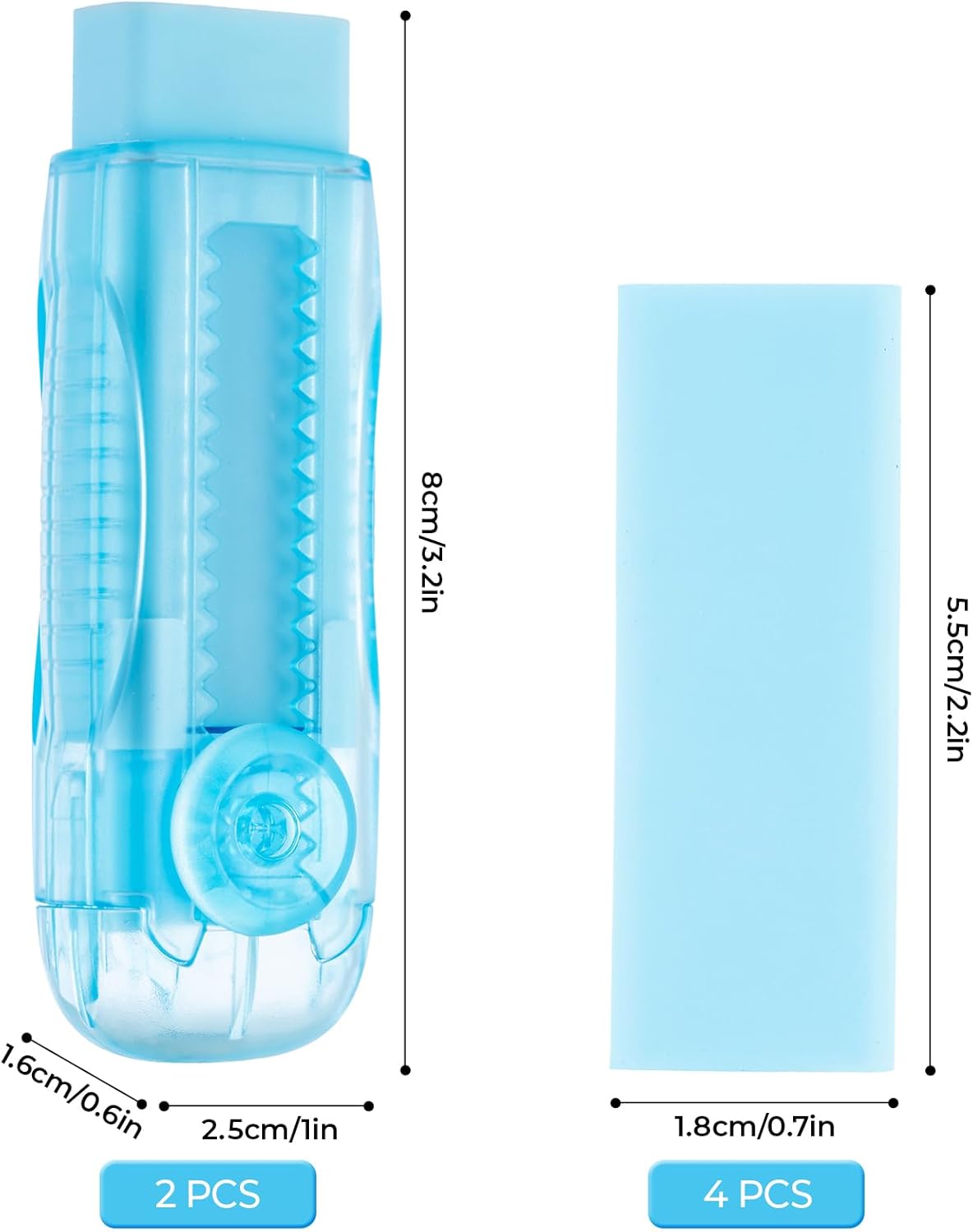 M&G 6 Pack Rubber Erasers Sliding Retractable Eraser, 3 Colors Soft Cute Erasers Push Pull Large Pencil Eraser with Transparent Plastic Sleeve for Students Kids, School Office Home Supplies