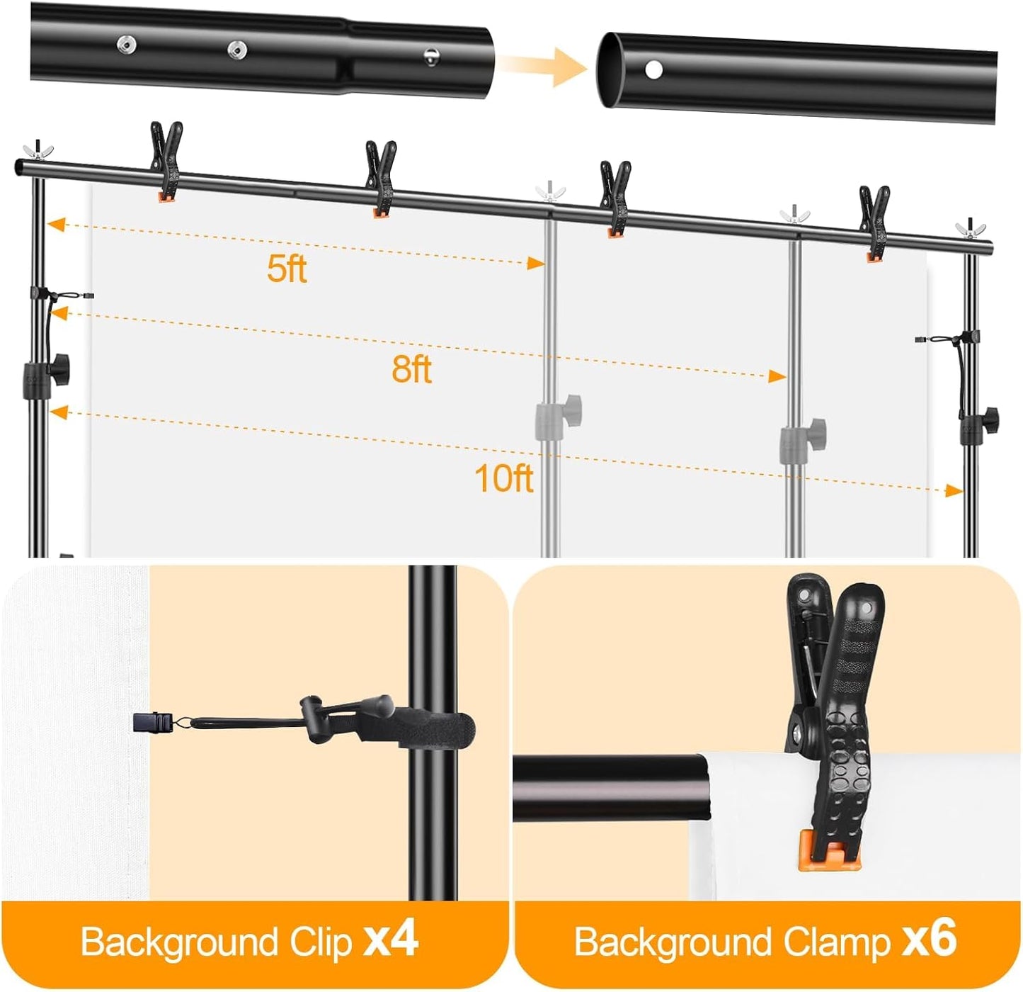 EMART Photo Backdrop Stand kit, 10 x 10 ft Back Drop Adjustable Frame for Photography, Photoshoot Banner Background Support Holder for Parties Dectoration