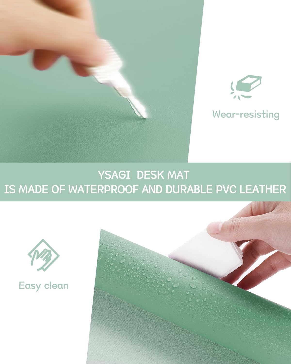 YSAGi Non-Slip Leather Desk Pad L Size, Waterproof Laptop Computer Desk Keyboard Mat, Table Protector Blotter Mat, Large Mouse Pad for Office/Work/Home/Decor(Pale Green, 35.4" x 17")