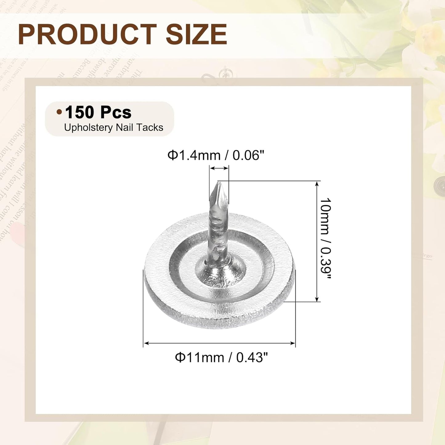 uxcell 150Pcs Upholstery Tacks, 11mmx10mm Flat Head Thumb Tack Decorative Furniture Nails Push Pins for Furniture Sofa Headboards, White