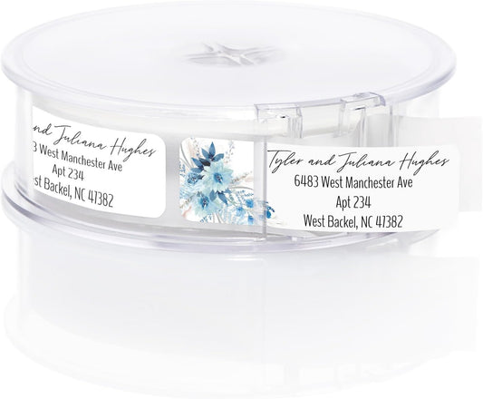 Blue Floral Rolled Address Labels / 250 Personalized Return Address Labels/Designer Address Stickers in Elegant Plastic Dispenser