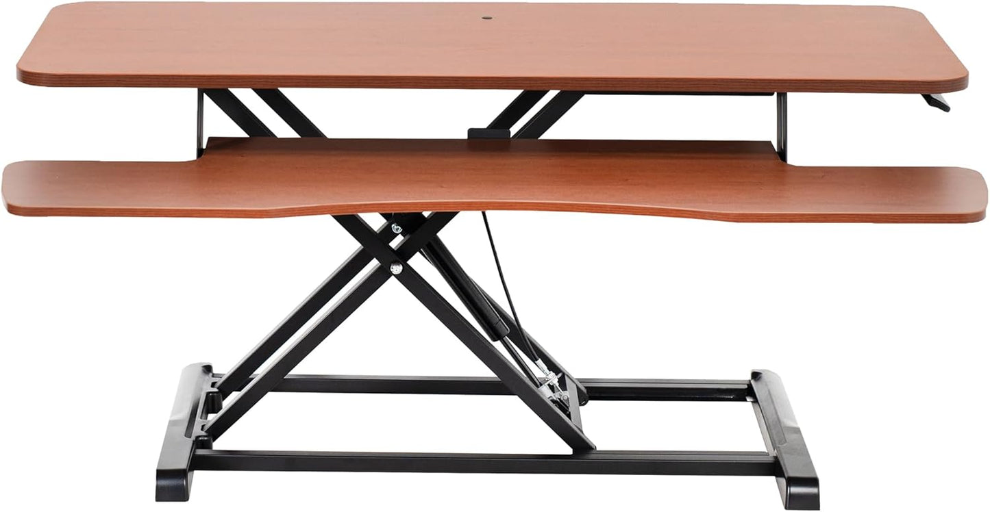 VIVO 42 inch Desk Converter, K Series, Height Adjustable Sit to Stand Riser, Dual Monitor and Laptop Workstation with Wide Keyboard Tray, Dark Walnut Top, Black Frame, DESK-V042KA