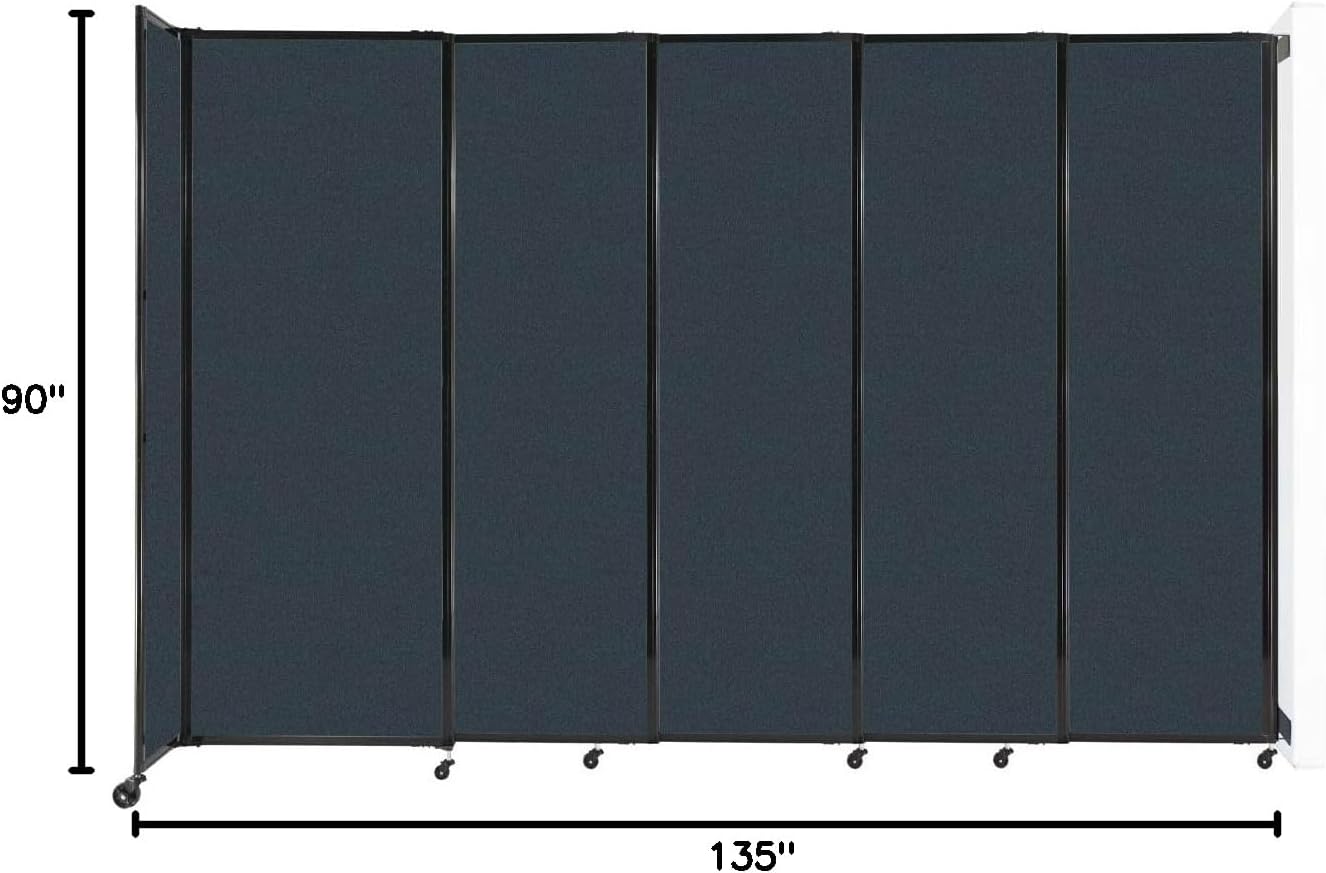 Wall-Mounted Sliding StraightWall Room Divider | Adjustable Widths | Locking Wheels | Room Separator | Up to 11'3" Wide x 7'6" Tall Blue Spruce Fabric Panels