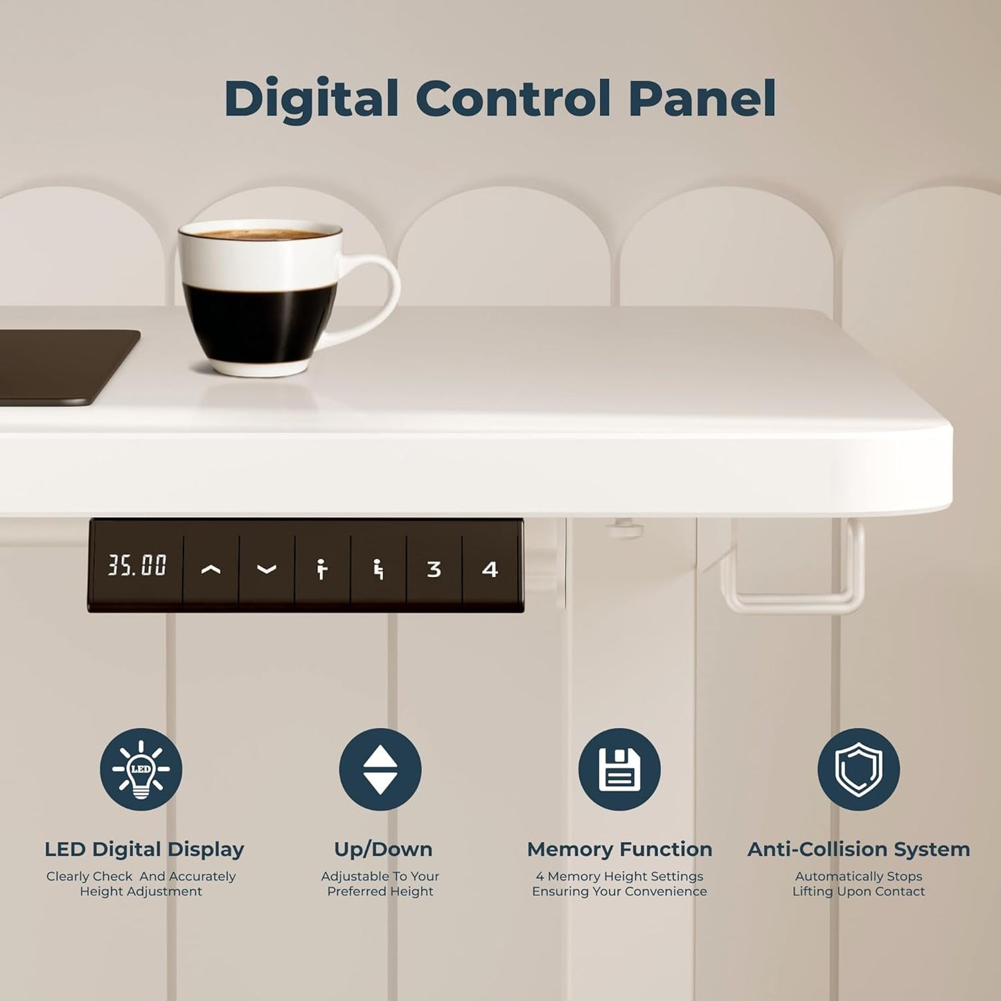 Adjustable Stand Up Desk with Memory Preset, Standing Desks 55 x 24 Inch Electric Home Office Desk Computer Workstation Splice, White Top + White Frame