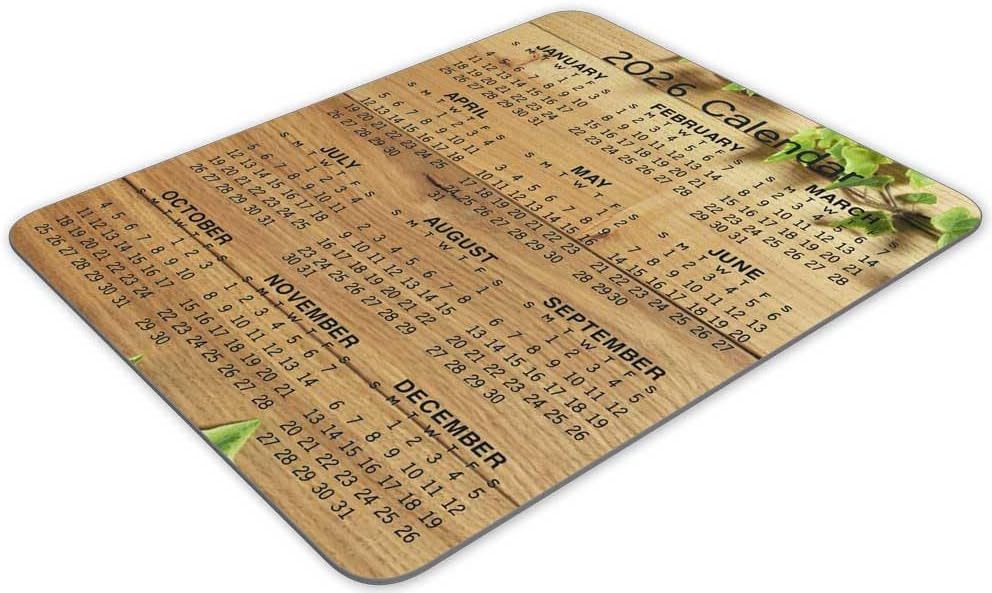 Non-Slip Rubber Mouse Pad， 2026 Calendar Wood Background Calendar Black Mouse Mat Mouse Pad Office Gaming Mousemat 9.5 inch x 7.9 inch