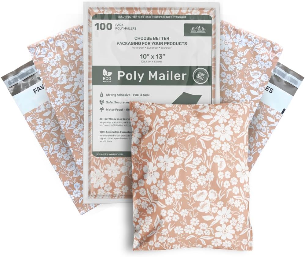 Poly Mailers 10x13 Inch 100 Pack Medium Shipping Bags Strong Thick Mailing Envelopes | Self Sealing Adhesive | Waterproof & Tear Proof | Small Business Packaging for Clothing - Floral Dusty Pink