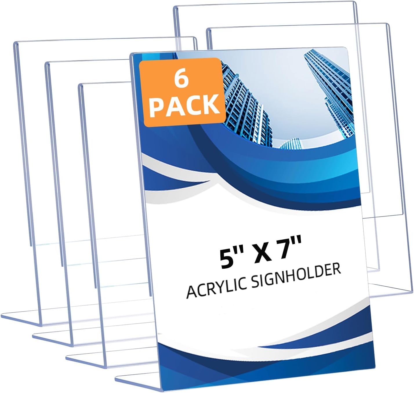 6 Pack Slanted Back Acrylic Sign Holders 5x7 for Business & Store, Tabletop Vertical Sign Holder with Anti-Slip Pads Clear Display Stand, for Menus Flyers Documents Office Restaurants Party Decoration