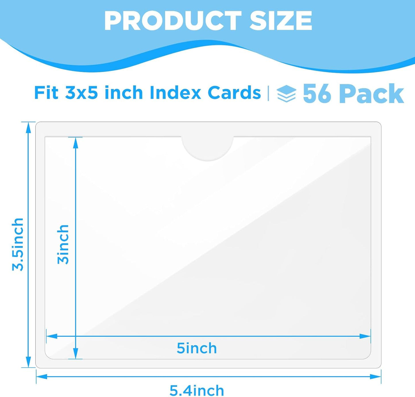 56 Pack Clear Self-Adhesive Pockets, 3" x 5" Index Card Pockets With Top Open Loading, PVC Label Holders for Organizing storage bins, Library Card, Drawer, and Protecting Your Cards
