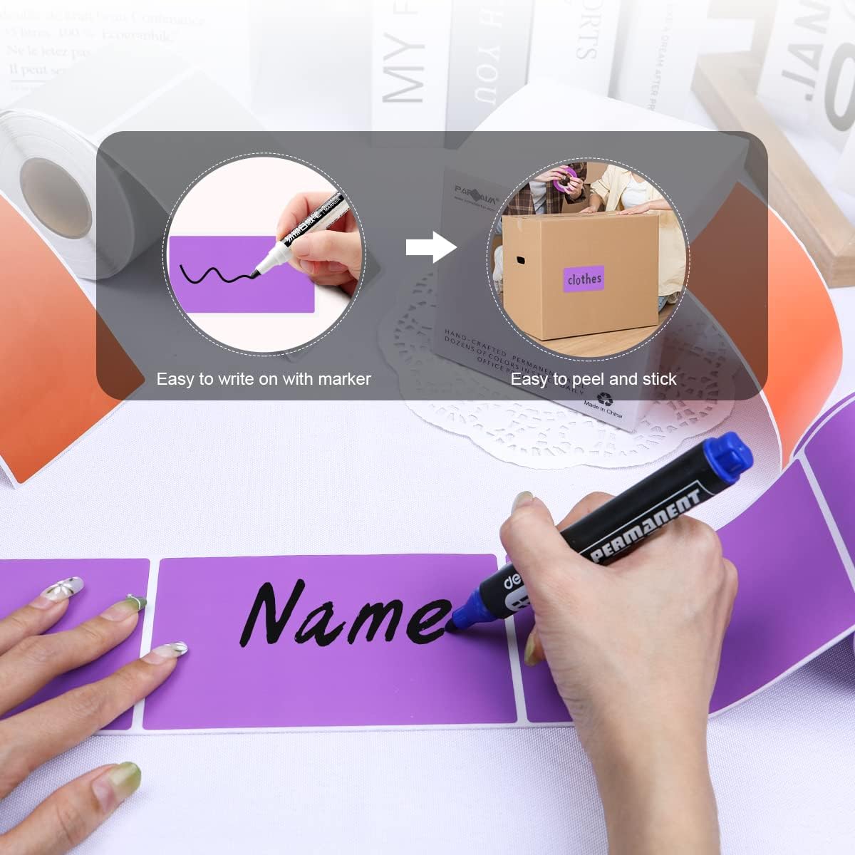 PARLAIM 3 X 5 Inch Rectangle Adhesive Color Coding Stickers,Square Purple Inventory Stickers -250 Per Dispenser Box（Purple）