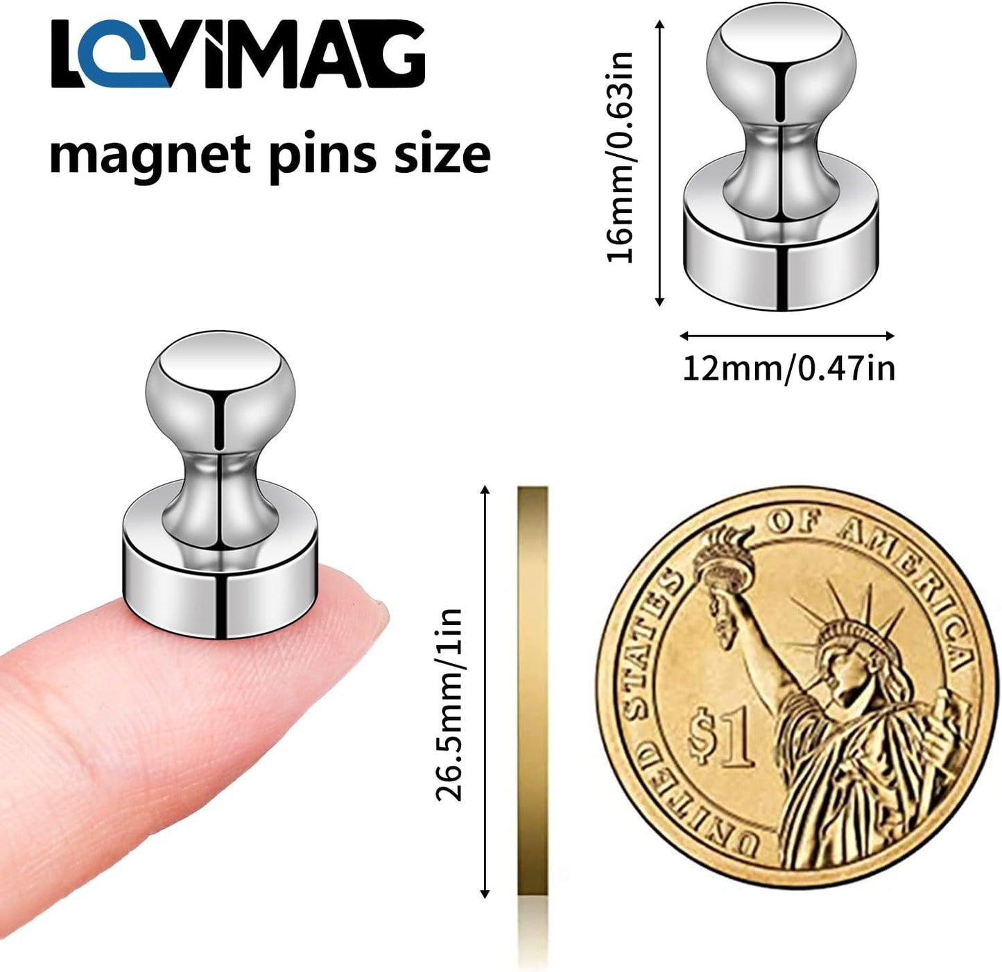 LOVIMAG Magnets for Whiteboard, 40pcs Strong Refrigerator Magnets, Neodymium Fridge Magnet,Small Push Pin Magnets for Whiteboard, Fridge, Office, Classroom and Map Magnets