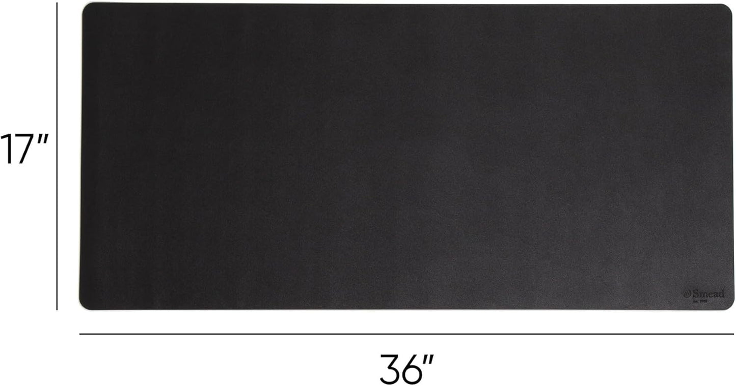 Smead Desk Pad, Vegan Leather Desk Mat with Non-Slip Faux Suede Backing, Perfect Desk Organizer for Office Decor, 36” x 17” Large, Charcoal (64828)