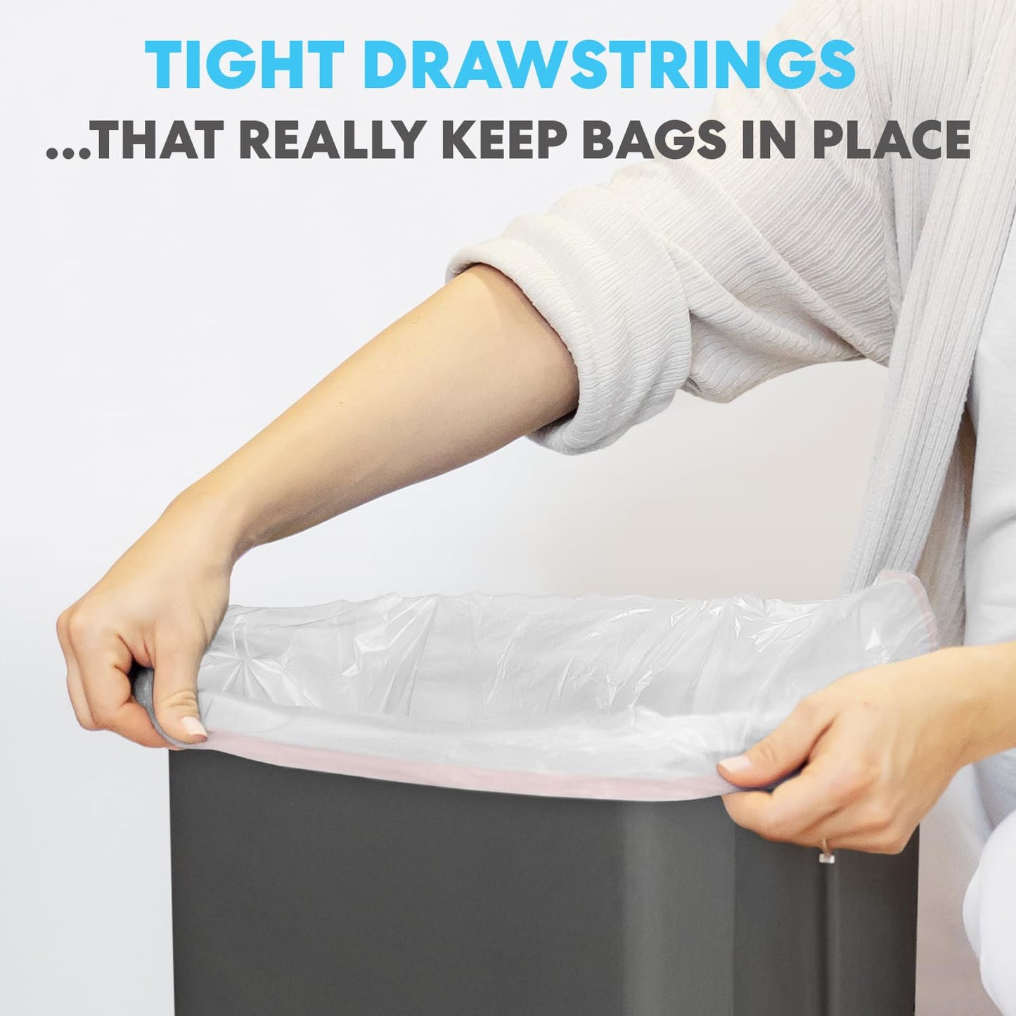 SIMPLI-MAGIC 13 Gallon Drawstring Trash Bags, 120 Pack – Tall Kitchen Garbage Bags, Custom Made with Premium Materials (White)