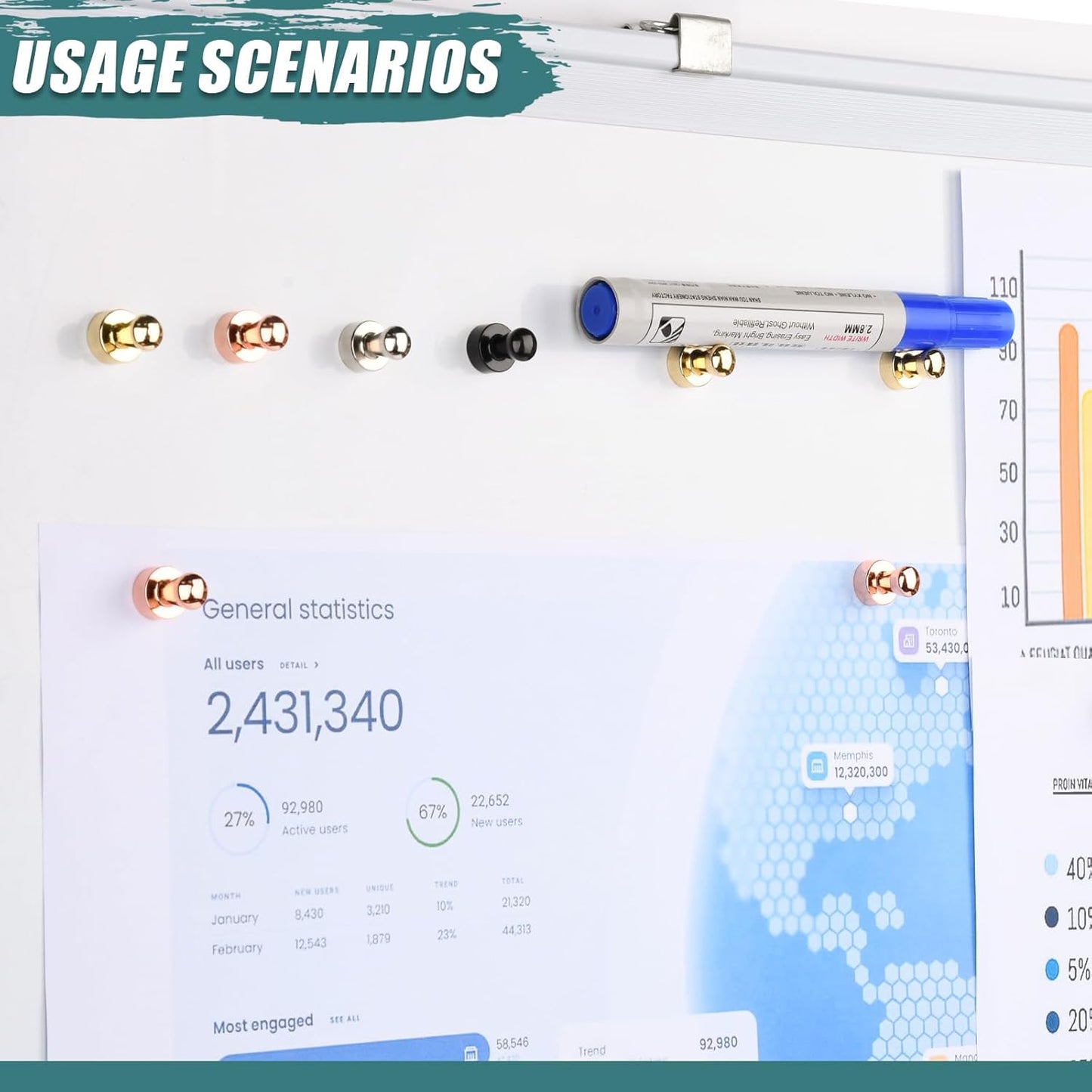 22 Pack Fridge Magnets, Rose Gold Strong Magnets for Whiteboard, Push Pin Refrigerator Magnets Small Strong Rare Earth Magnets Neodymium Magnet for Office, Classroom, Kitchen, Home