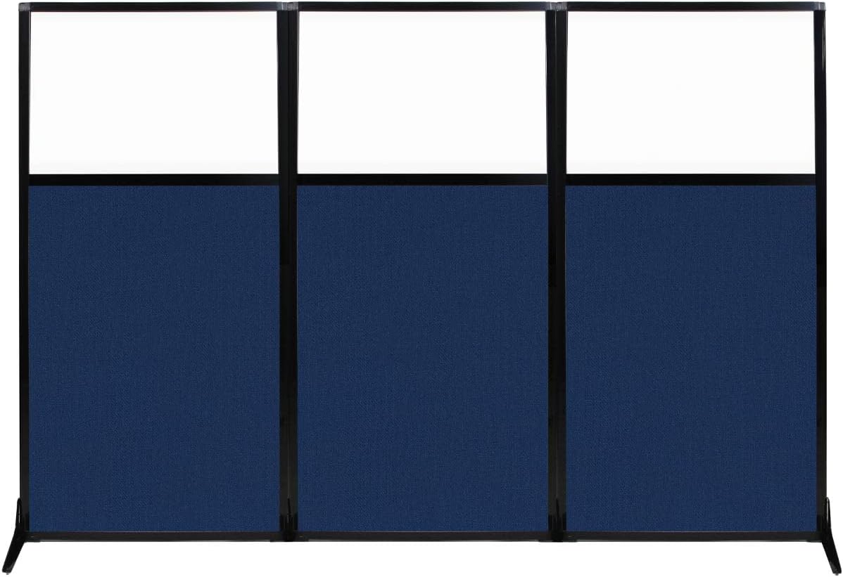 Versare Workstation Partition | Portable Wall Divider | Modern Office Cubicle | Free Standing Privacy Screen | Flexible Work Space | 99" x 70" W/Window, Navy Blue Fabric Panels