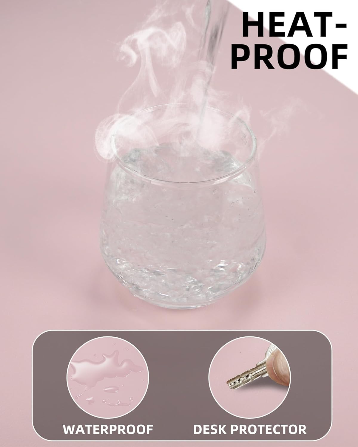 Leather Desk Pad Protector - 48" x 17" Office and Home Desk Cover Mat, Non-Slip PU Leather, Waterproof (Light Pink)