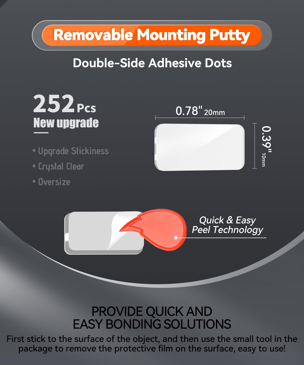 Large Mounting Putty No Trace, Museum Double Sided Tape Glue Adhesive Dots Clear Sticky Tack, Non-Toxic Picture Hanging Adhesive, 0.39 x 0.78 in (252 Pcs)