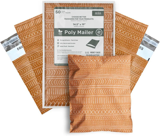 Poly Mailers 14.5x19 Inch 50 Pack Extra-Large Shipping Bags | Strong Thick Mailing Envelopes | Self-Adhesive | Waterproof & Tear Resistant | Small Business Packaging for Clothing - Boho Brown