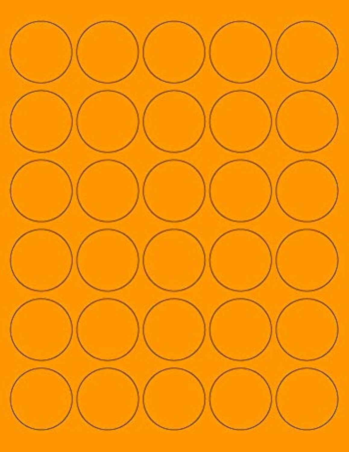 8-1/2 x 11" Neon Color High Light Fluorescent Labels for Laser & Inkjet Printer (ORANGE Fluorescent, 1.5" Round - 30 Per Page | 750 Labels)