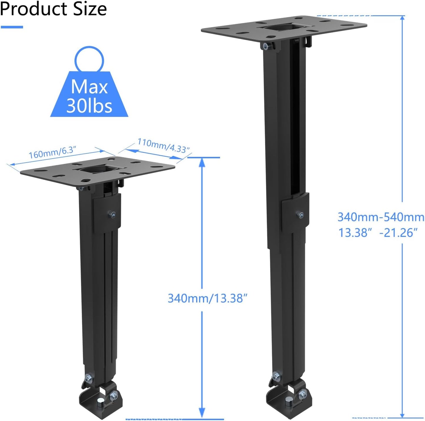 suptek Extended Mini Projector Ceiling Mount Adjustable Wall Mount with Thread Adapters for Projector DVR Camera, Max 21inch (PR05MINIB)