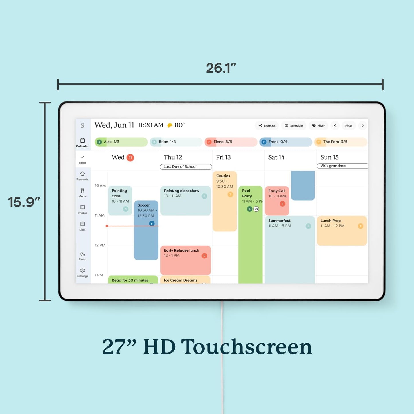 Skylight Calendar Max: 27-Inch Smart Digital Calendar & Chore Chart, Family Organizer with Interactive Touchscreen Display – Wall Mountable in Portrait or Landscape, Charcoal Shadowbox Frame