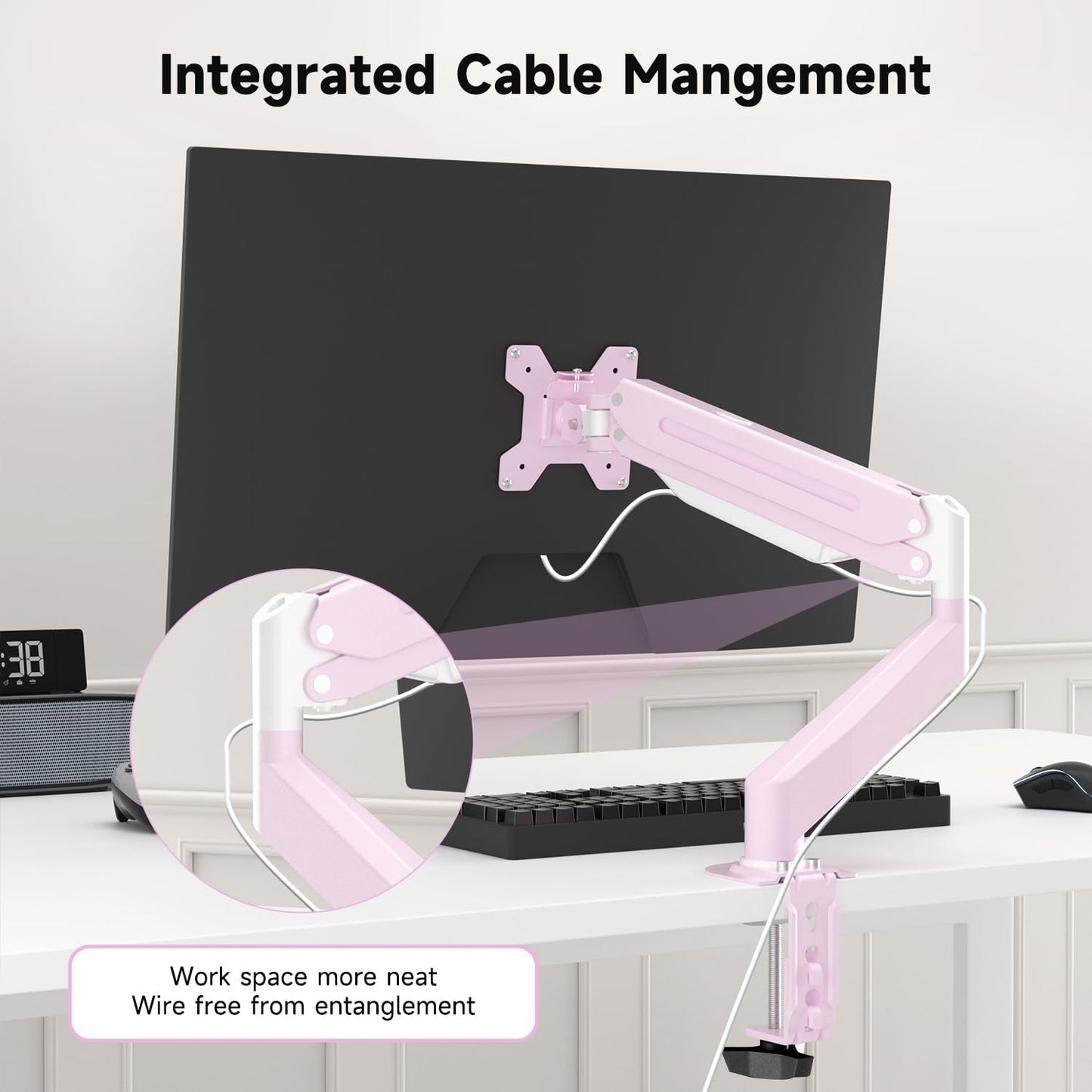 Suptek Monitor Mount Gas Spring Monitor Arm Desk Mount Fully Adjustable Fits 17-32 inch Monitors Weight Capacity up to 22 lbs,Pink(MD8PINK)