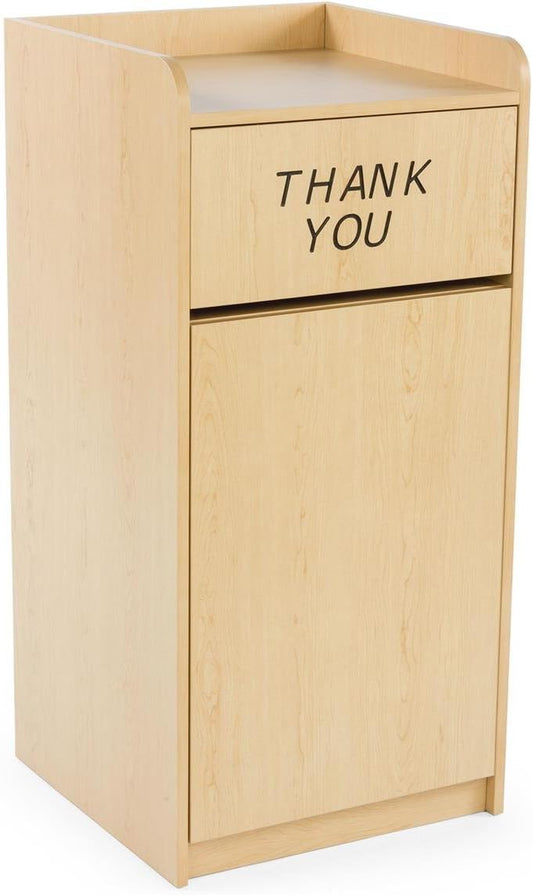 Restaurant Trash Can, Hinged Door, 36 Gallon, Tray Holder,"Thank You" Message (Melamine)