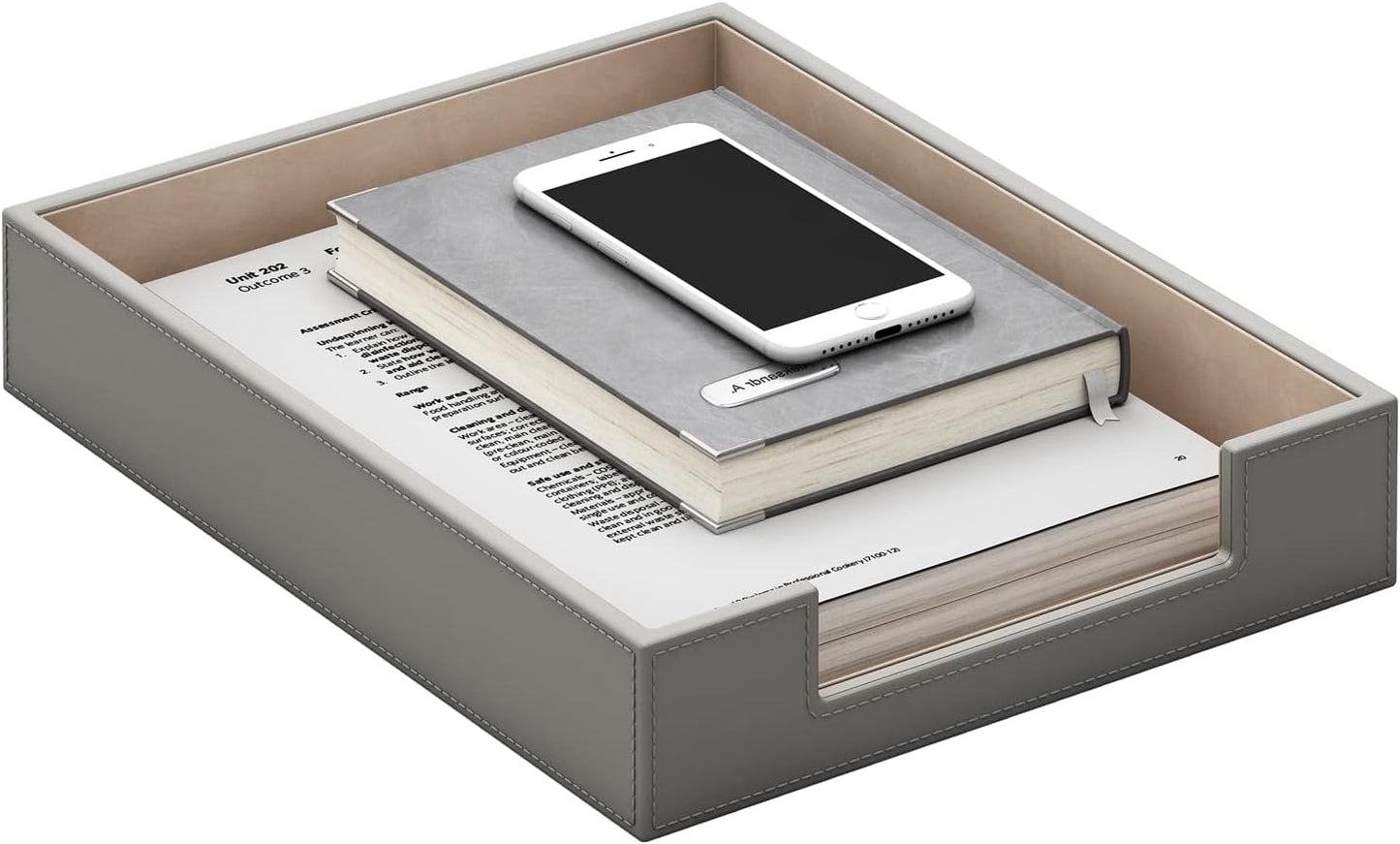 Leather Letter Tray, THIPOTEN Elegant Desk Organizer for Office Supplies, Mail, Paper, File, Magazine, Perfect Office Organization for Desktop(Grey)