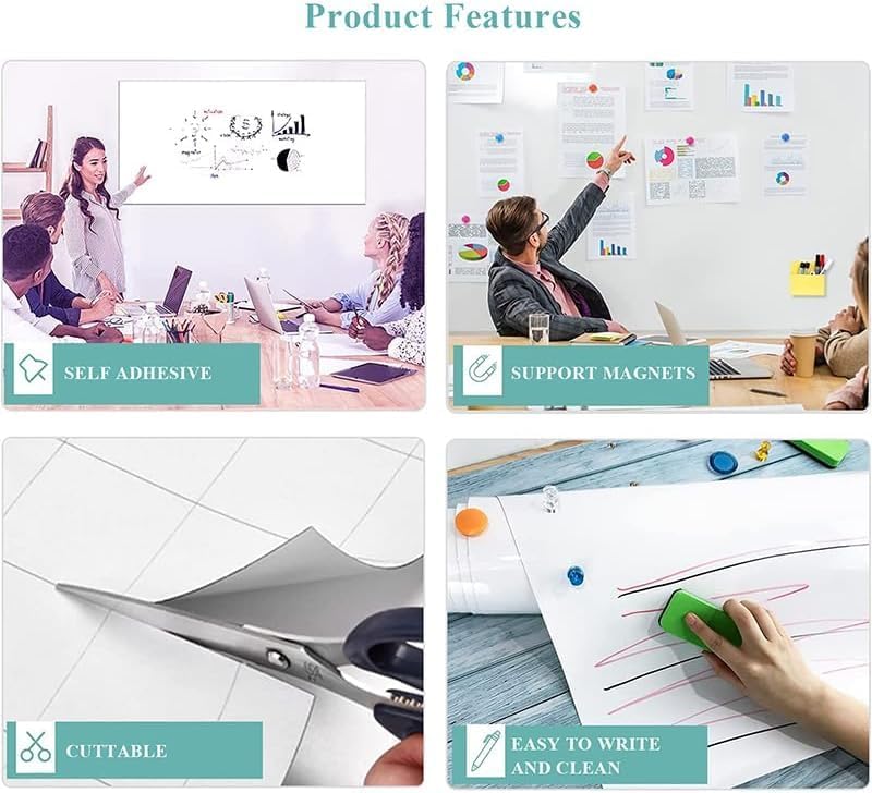 White Board Adhesive Contact Paper, 60" x 40" Stick on Magnetic Whiteboard Roll, Dry Erase Board for Wall, Easy to Write and Clean Magnetic Board for Kids, Office, Home, with Marker, Eraser