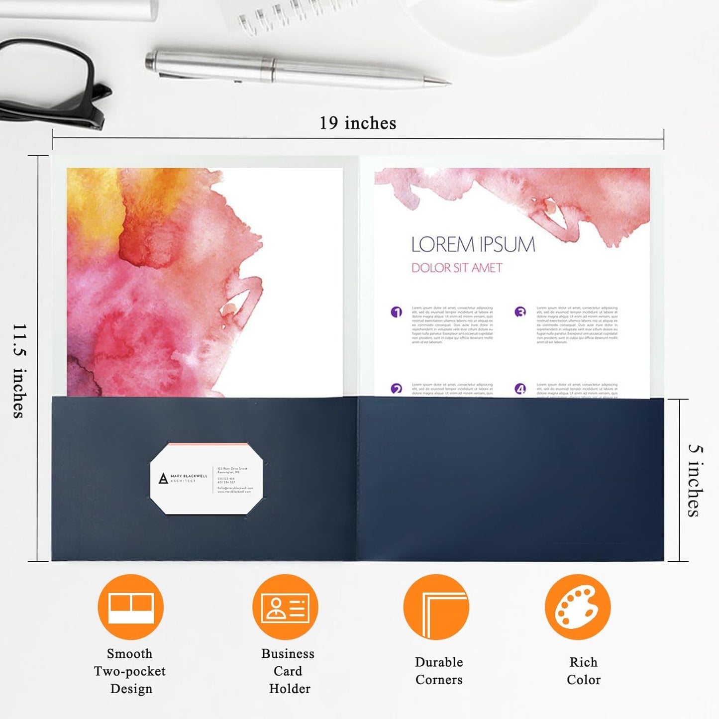 Two Pocket Folders,100 Pack Blue Folders with Pockets Fit Letter Size Paper,Thick Paper File Folder for School Office Business Home,Assorted 6 Colors