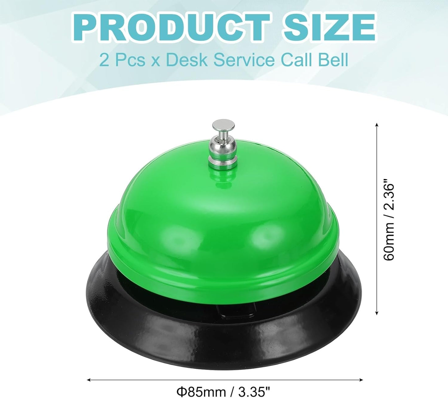 uxcell 2Pcs Desk Service Call Bell, 3.35 Inch Metal Dinner Service Bell Ring for Hotel Restaurant Reception Area and Wedding Party Events, Green