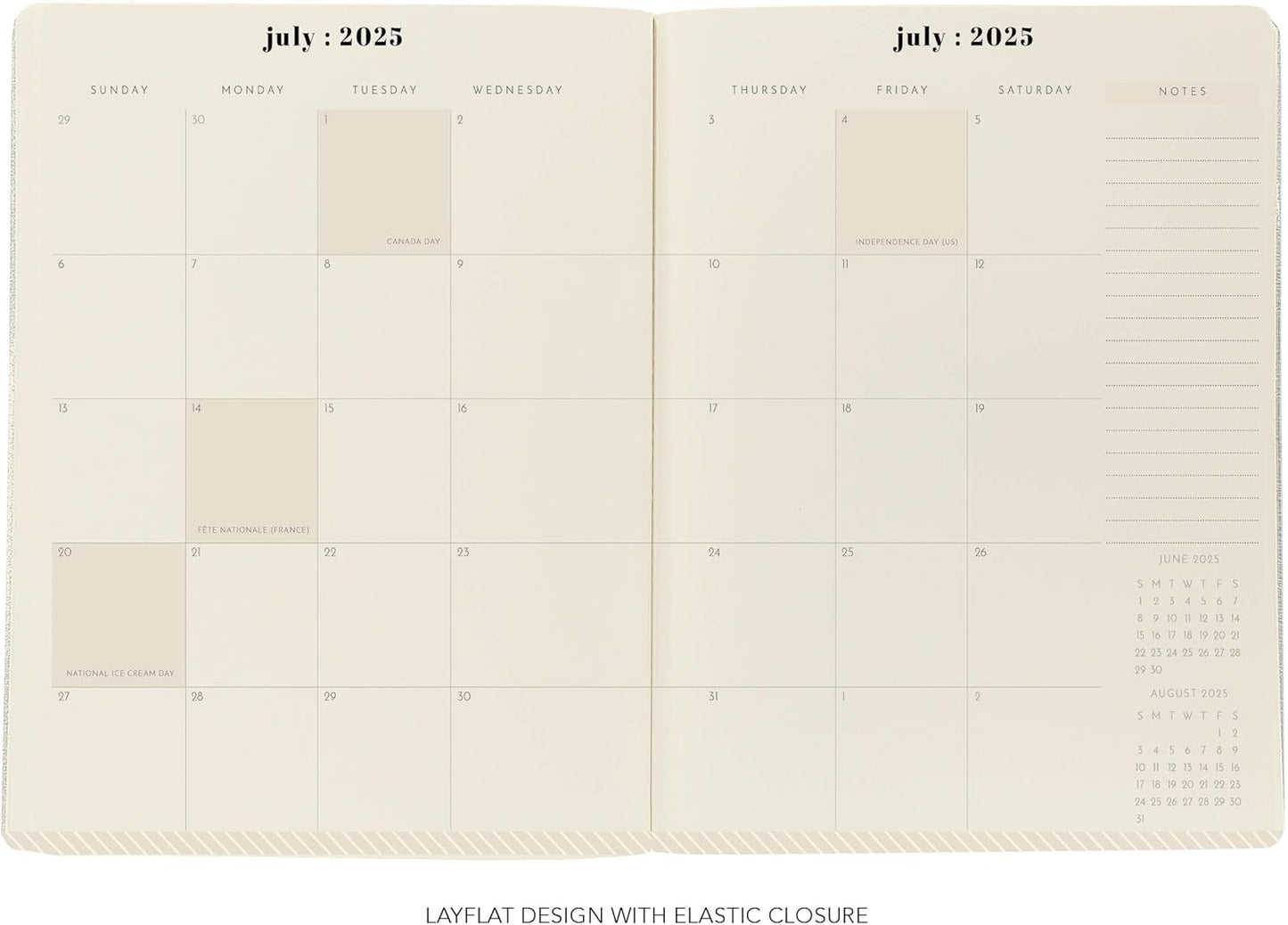 18 Month Planner/Calendar by Graphique, July 2025 – Dec. 2026 Green Stripes Monthly Planner, Holidays, Notes Pages, 8” x 10”