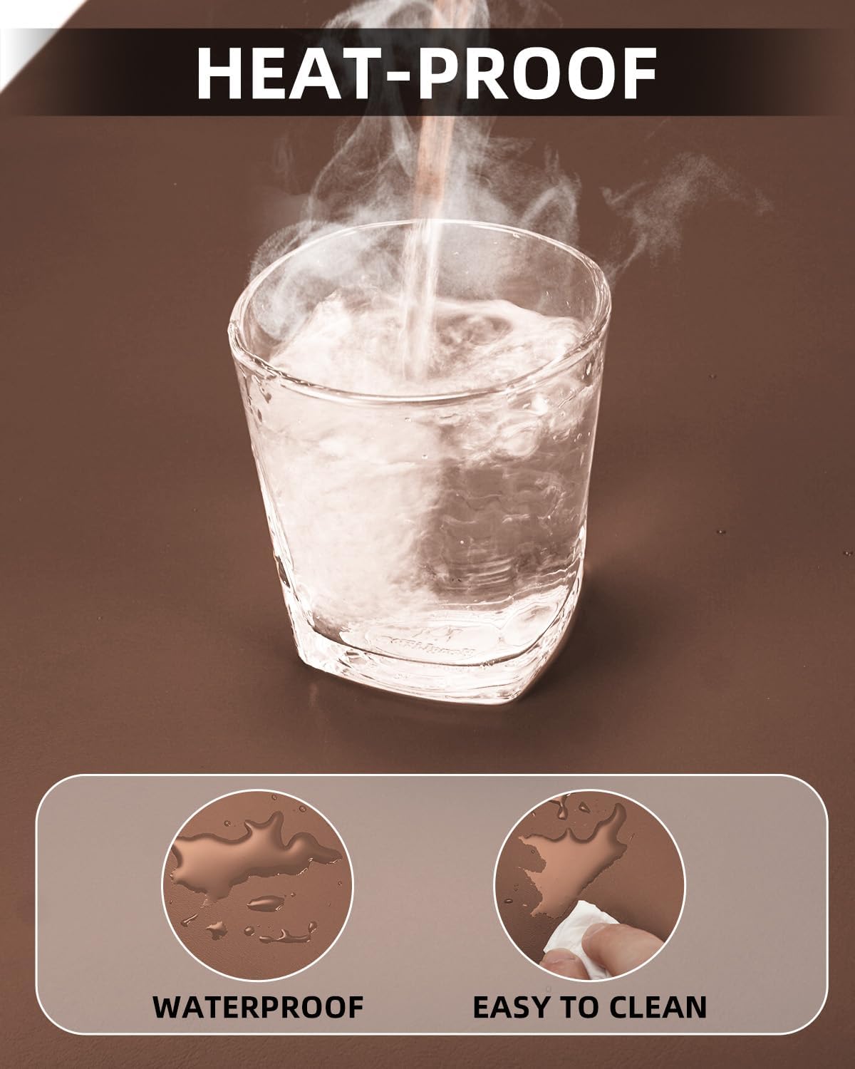 Leather Desk Pad Protector - Non-Slip PU Laptop Mat for Office/Home - Waterproof Writing Pad (31.5"x15.7", Brown)