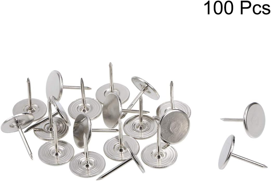 uxcell Upholstery Nails Tacks 16mmx20mm Flat Head Furniture Nails Silver Tone for Furniture Sofa Headboards, 100 Pcs
