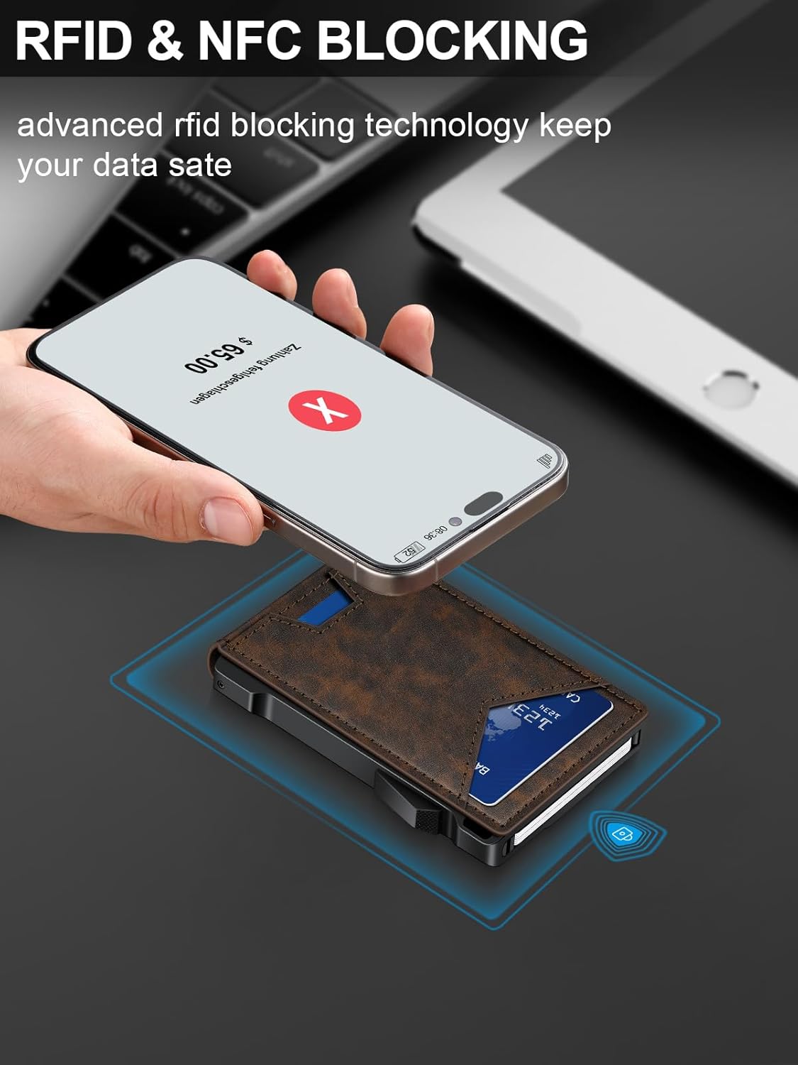 Wallet for Men RFID Wallet with 2 ID Windows & Money Clip, Slim Pop Up Card Holder for 10-12 Cards, Bifold Minimalist Smart Wallet for Front Pocket, Compact Metal Credit Card Holder, Gifts for Men